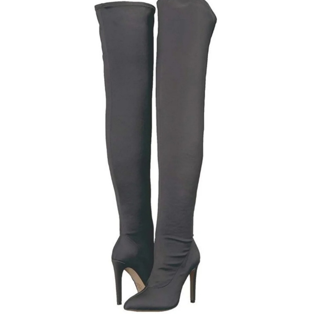 Pointed toe thigh high sock boot